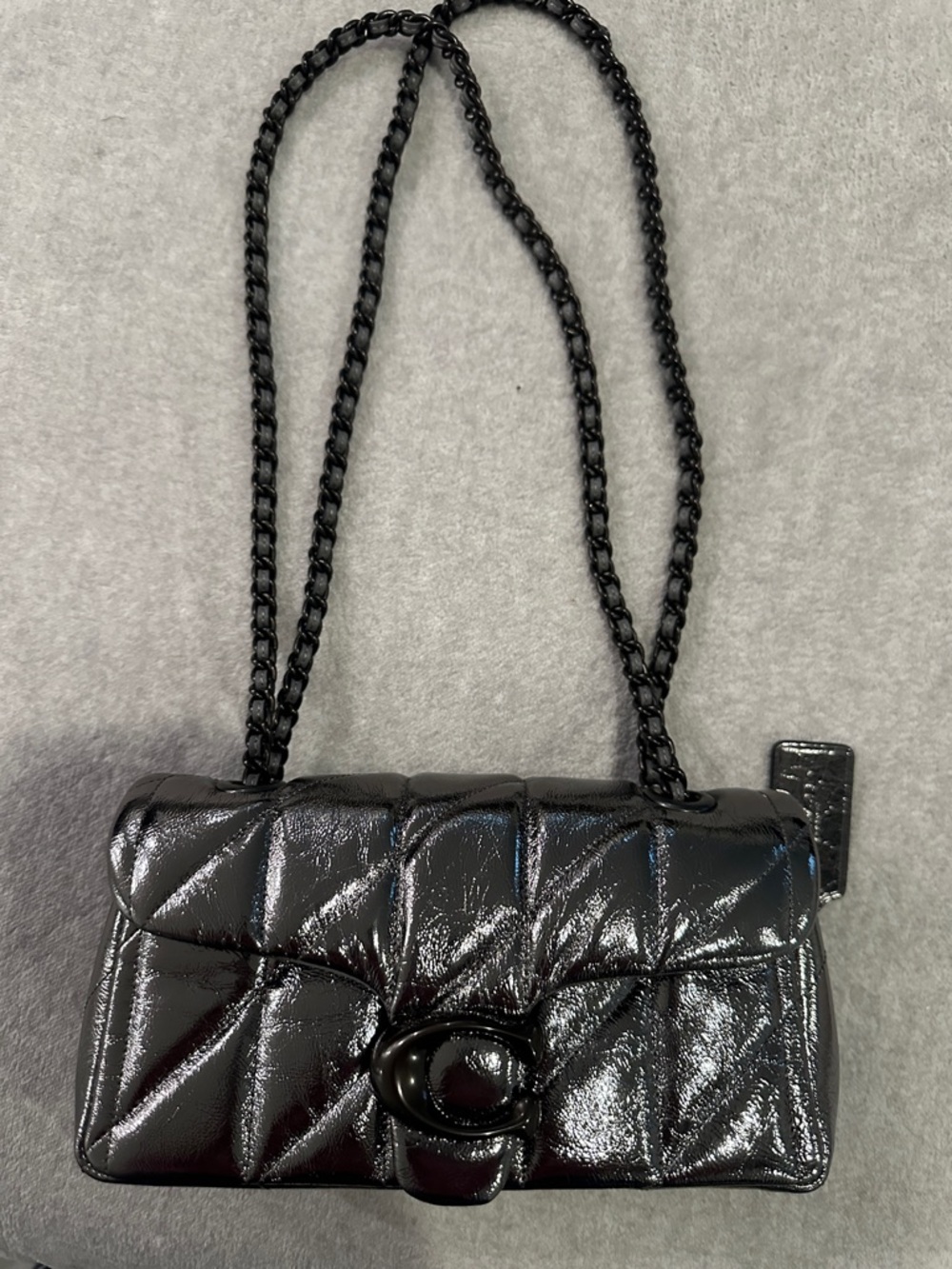 Coach tabby 20 Quilted Patent Shoulder Bag in Black/grey metallic